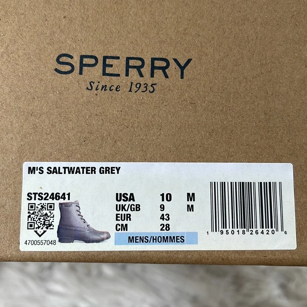 Sperry Saltwater Duck Boots Canvas Waterproof Grey Men's Size 10 NEW